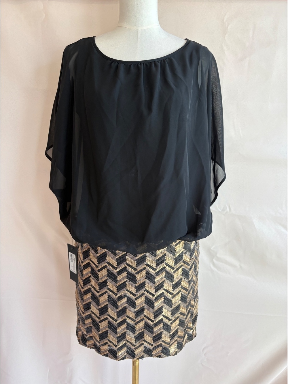Marciano Women's Black Top with Geometric Patterned Skirt Dress, Size M